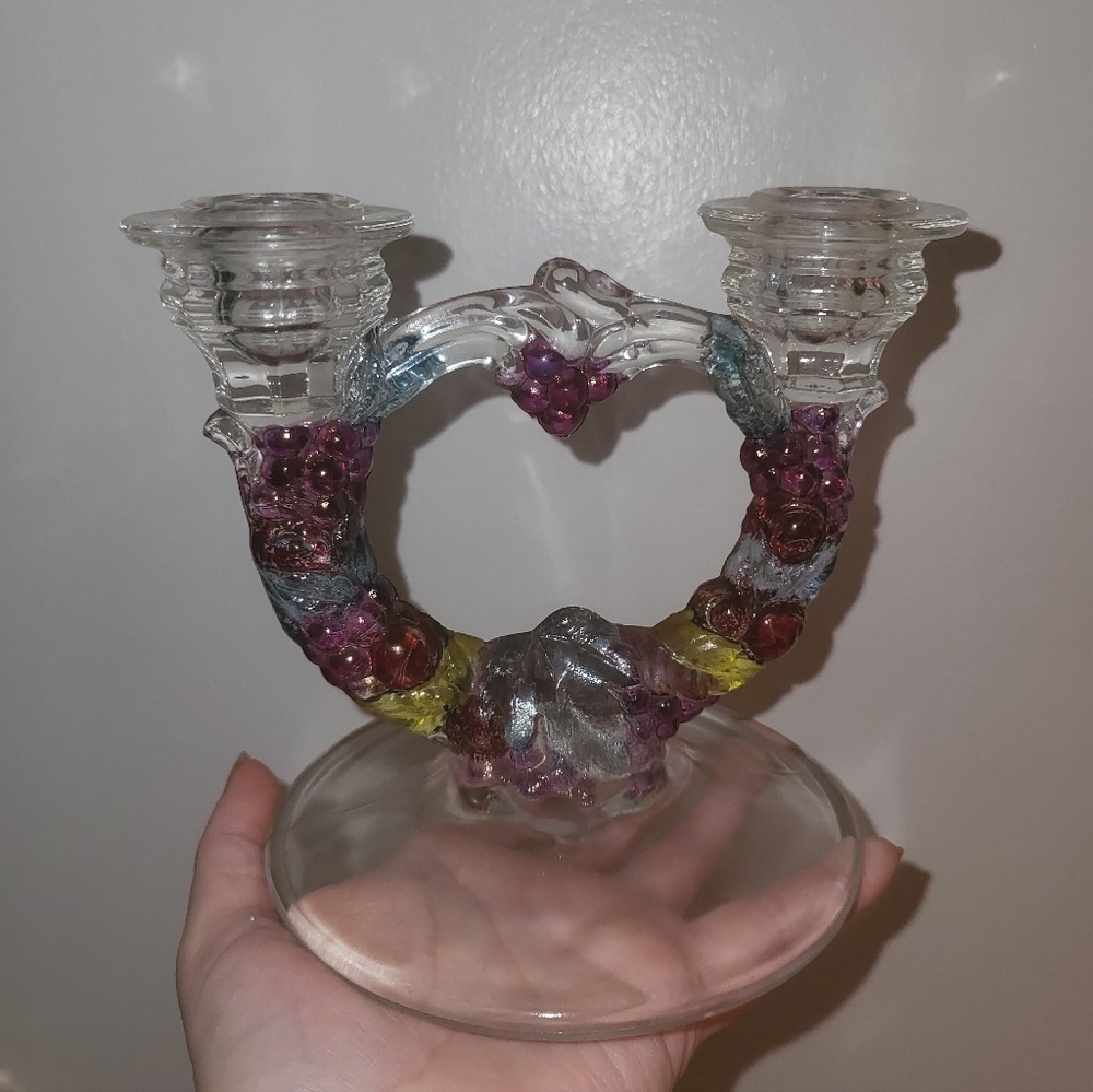 Vintage Indiana Glass Grape Vine Garland Double Candle Holder